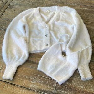 For Love And Lemons White Fiona Crop Top & Cardigan Matching Set